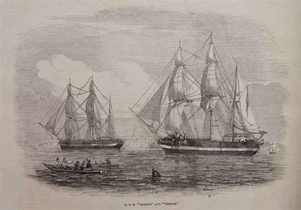 HMS Erebus i HMS Terror na morzu - statku wyprawy Franklina